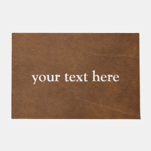 CUSTOM NAME MODERN BROWN LEATHER DOOR MAT