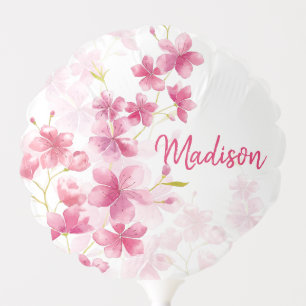 Custom Name Modern Floral Cherry Blossom Pattern Balloon