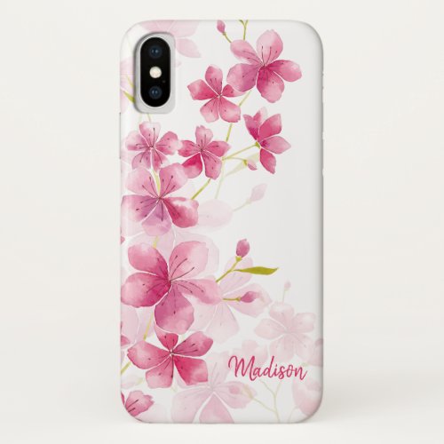 Custom Name  Modern Floral Cherry Blossom Pattern iPhone X Case