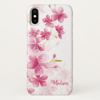 Custom Name | Modern Floral Cherry Blossom Pattern iPhone XS Case