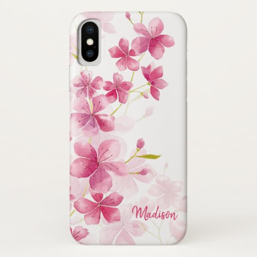 Custom Name  Modern Floral Cherry Blossom Pattern iPhone XS Case