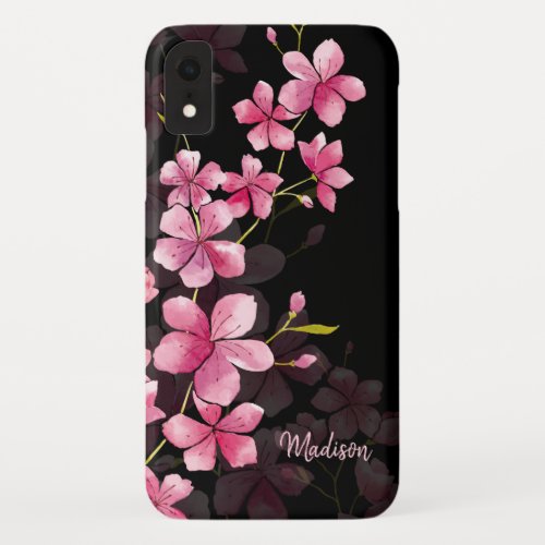 Custom Name  Modern Floral Cherry Blossom Pattern iPhone XR Case