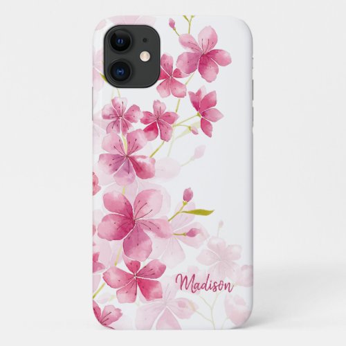 Custom Name  Modern Floral Cherry Blossom Pattern iPhone 11 Case
