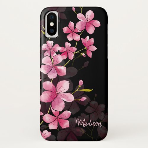 Custom Name  Modern Floral Cherry Blossom Pattern iPhone XS Case