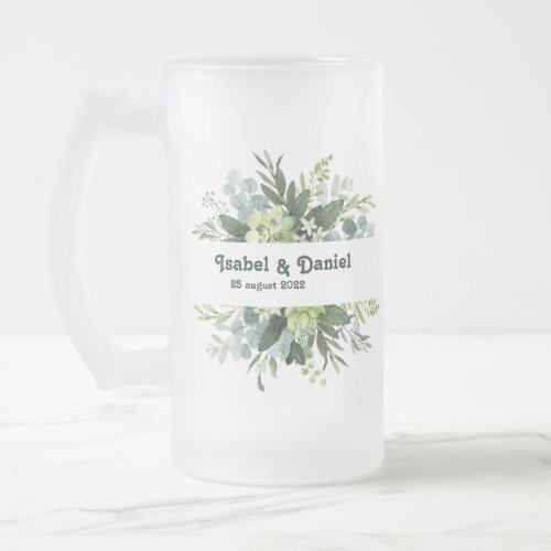 Custom Name modern floral girly Frosted Glass Beer Mug