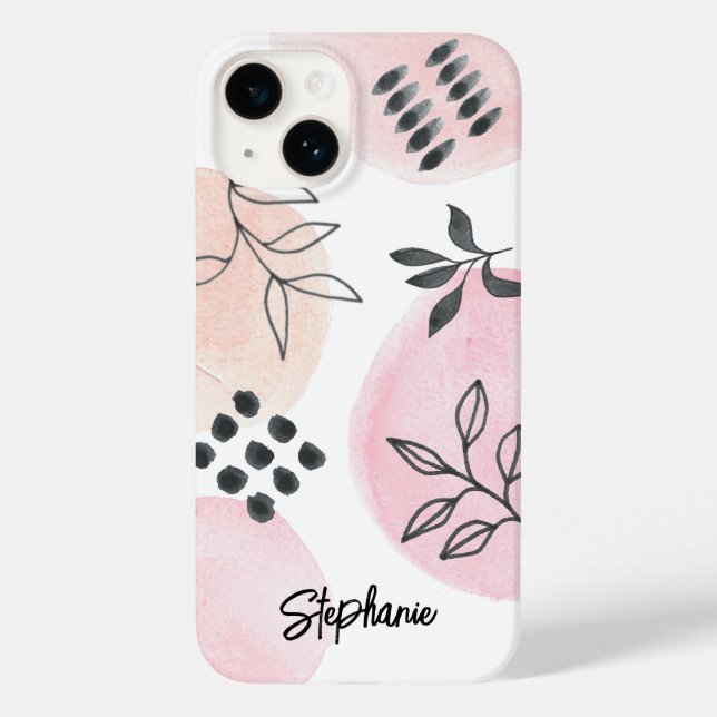 Custom Name Modern Floral Pink Case-Mate iPhone Case (Back)