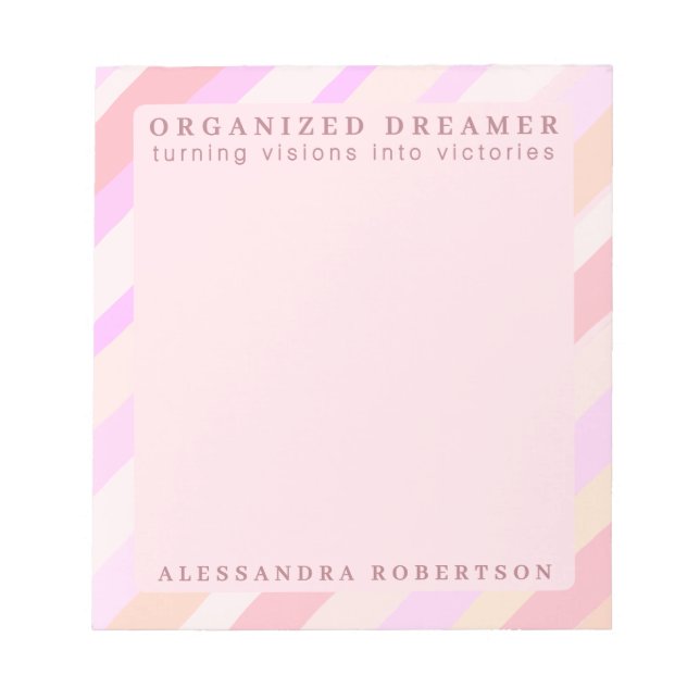 Custom Name Modern Funny Pastel Pink Peach Striped Notepad (Front)