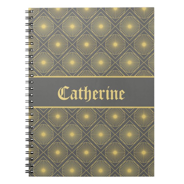 Custom Name Modern Geometric Pastel Gray & Yellow Notebook (Front)