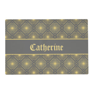 Custom Name Modern Geometric Pastel Gray & Yellow Placemat