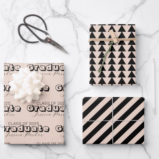 Custom Name Modern Graduation  Wrapping Paper Sheets (Front)