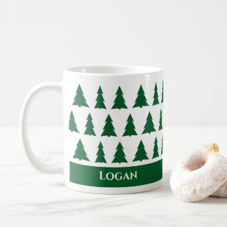 Custom Name Modern Green Tree Pattern Coffee Mug
