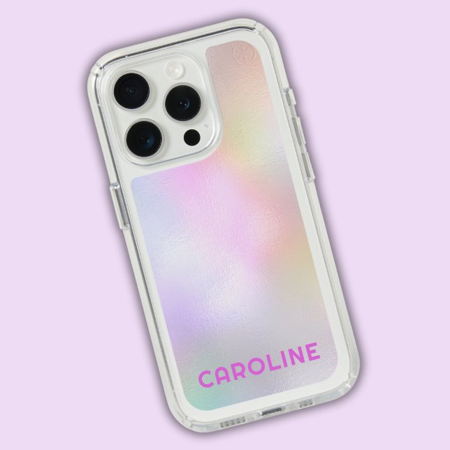 Custom Name Modern Holographic Pastel Pink Speck iPhone Case (Creator Uploaded)