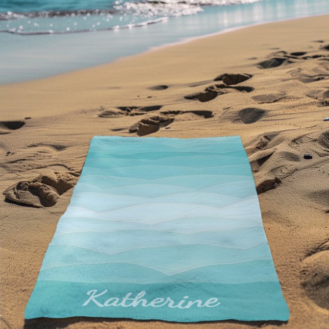 Custom Name Modern Ocean Wave Gradient  Beach Towel (Creator Uploaded)