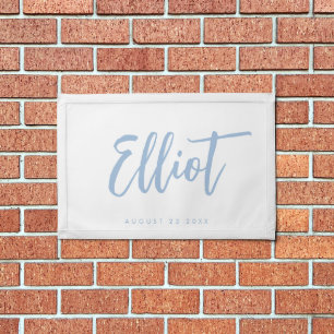Custom Name Modern Pastel Blue Script Birthdate Pennant