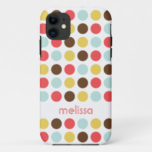 Custom name modern polka dot colorful pattern iPhone 11 case