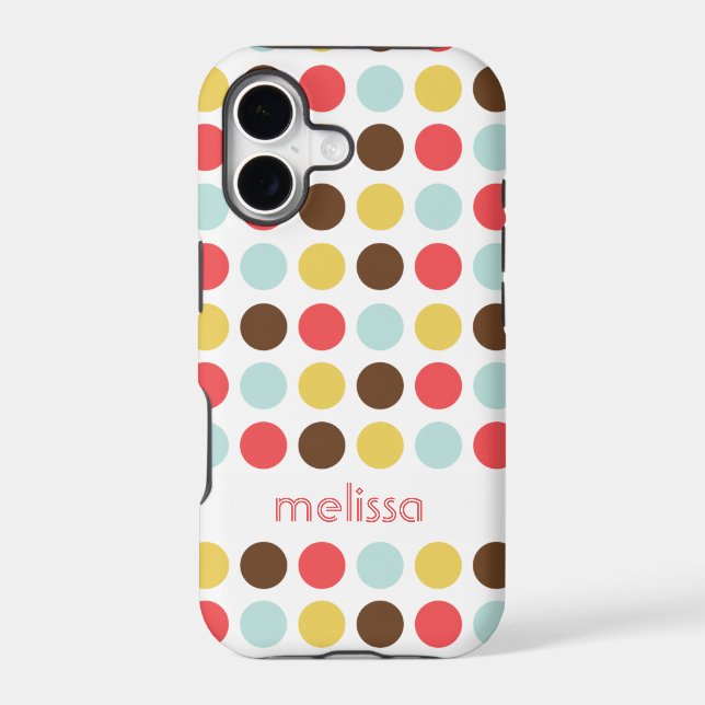 Custom name modern polka dot colorful pattern iphone case (Back)