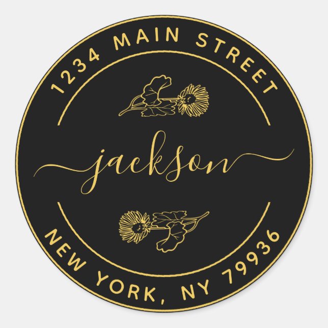 Custom Name Modern Round Return Address Classic Round Sticker (Front)