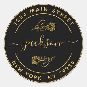 Custom Name Modern Round Return Address Classic Round Sticker