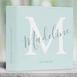 Custom Name Modern Script Aqua Blue Monogram 3 Ring Binder<br><div class="desc">Your custom name,  monogram,  and additional text below and on spine in modern script calligraphy combined with chic typography in this trendy chic personal design on a 3 ring binder in aqua blue.</div>