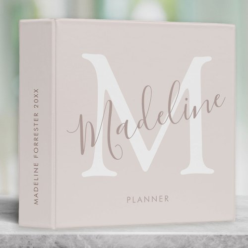 Custom Name Modern Script Blush Pink Monogram 3 Ring Binder