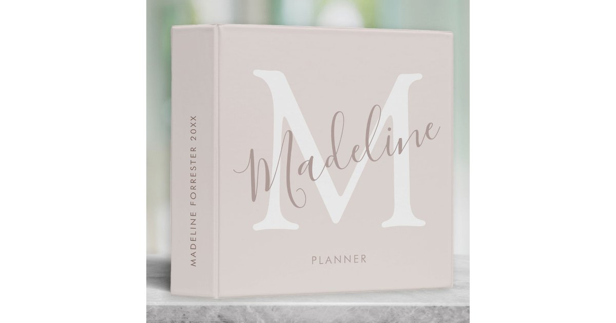 Custom Name Modern Script Blush Pink Monogram 3 Ring Binder | Zazzle