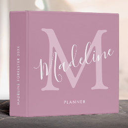 Custom Name Modern Script Cassis Pink Monogram 3 Ring Binder