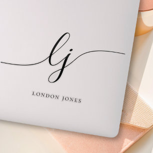 Custom Name Modern Script Initials Laptop Sticker