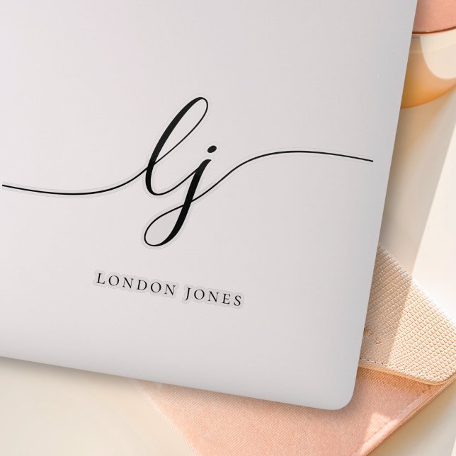 Custom Name Modern Script Initials Laptop Sticker (Creator Uploaded)