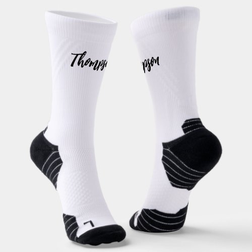 Custom name modern script novelty black and white socks