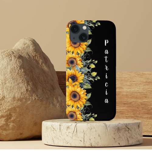 Custom Name Modern Sunflowers Yellow iPhone 13 Case