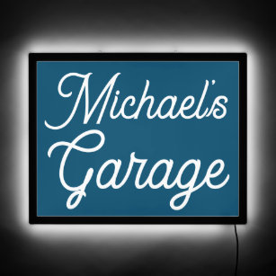 Custom Name Modern Teal Blue Garage  LED Sign