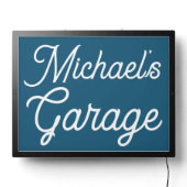 Custom Name Modern Teal Blue Garage  LED Sign (Lights Off)