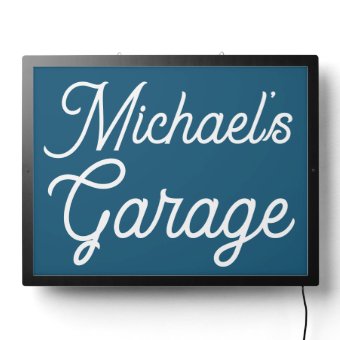 Custom Name Modern Teal Blue Garage LED Sign | Zazzle