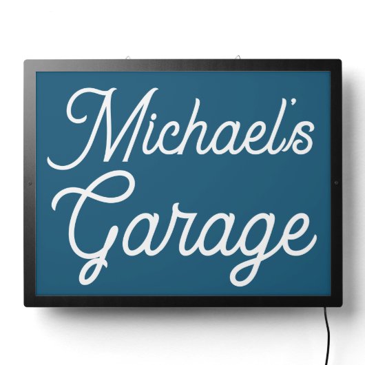Custom Name Modern Teal Blue Garage  LED Sign (Lights Off)