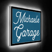 Custom Name Modern Teal Blue Garage  LED Sign (Angle)