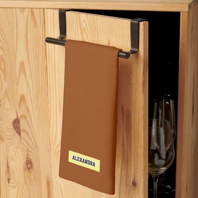 Custom name modern trendy elegant monogram brown kitchen towel (Creator Uploaded)