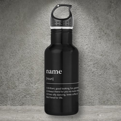 Custom name modern typography black dictionary stainless steel water bottle