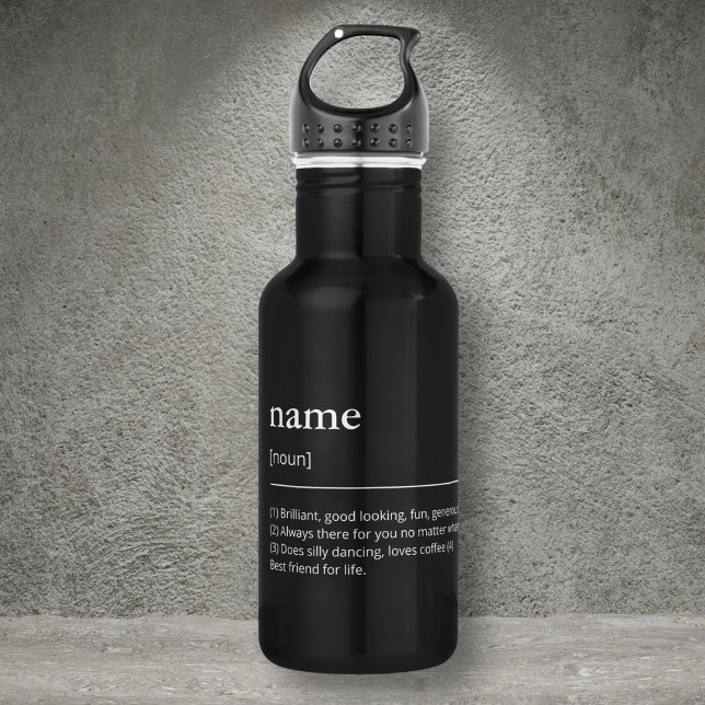 Custom name modern typography black dictionary stainless steel water bottle (Creator Uploaded)