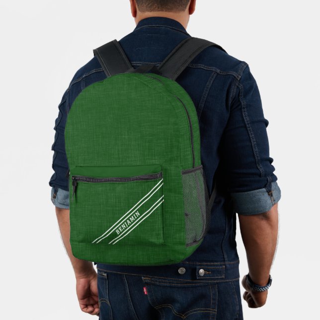 Custom Name Modern Vintage Minimalism Green Printed Backpack (Insitu (Model))