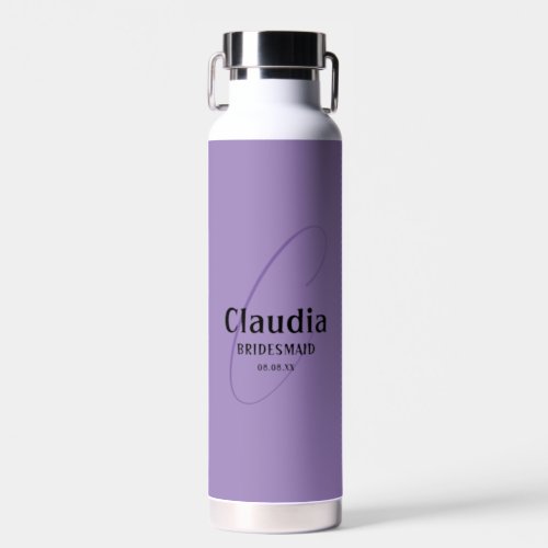 Custom Name Modern Wedding Lavender Purple Water Bottle