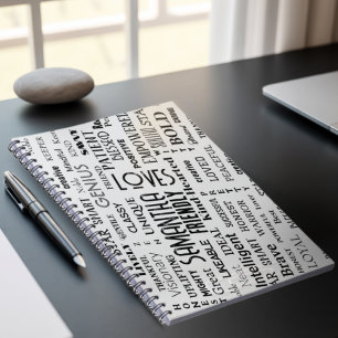 Custom Name Modern Word Art Add Your Own Words Notebook