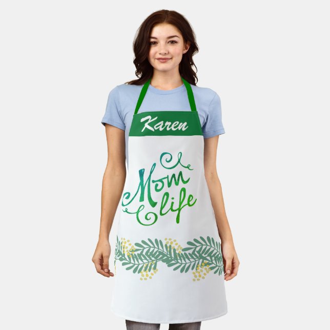 Custom Name Mom life Personalized Chef Womens Apron (Worn)