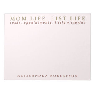 Custom Name Mom List Life Pastel Pink Minimalist Notepad