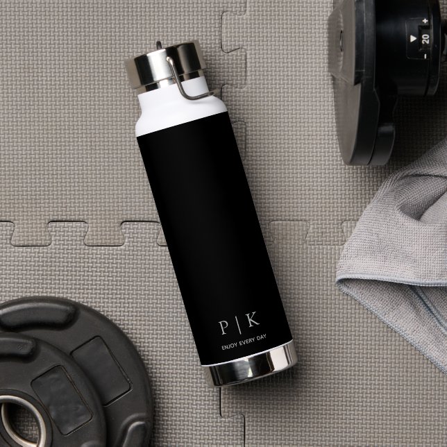 Custom Name Monogram 25oz Black Water Bottle (Gym (Rotated))