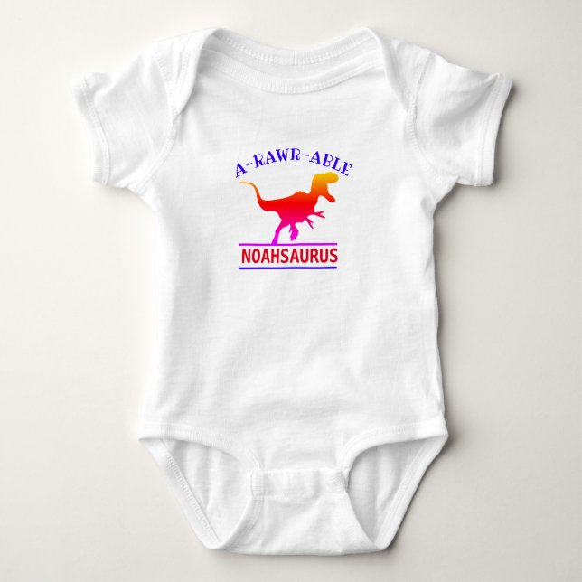 Custom Name Monogram Adorable Dinosaurs kids Baby Bodysuit (Front)