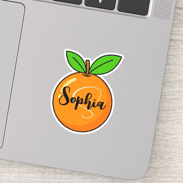 Custom Name & Monogram | Aesthetic Orange Teacher Sticker (kawaii orange teacher sticker, cute custom orange decal, personalized monogram educator label)