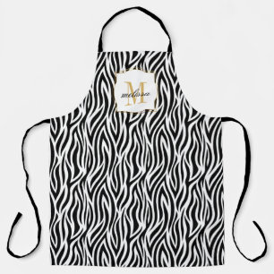 Custom Name Monogram Animal Print Zebra Adult Apron