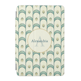 Custom Name & Monogram Art Deco Teal & Gold iPad Mini Cover