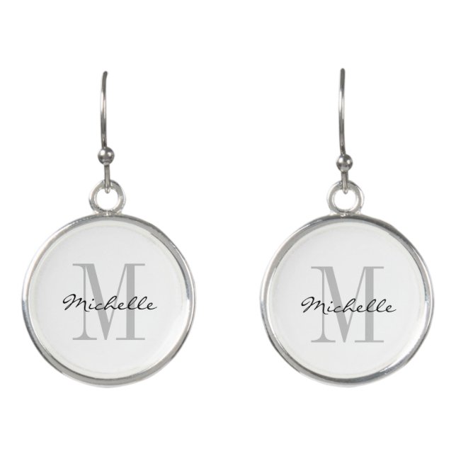Custom name monogram black and white drop earrings (Front)