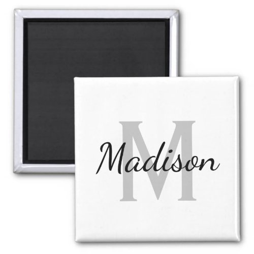 Custom name monogram black and white square 2 inch magnet